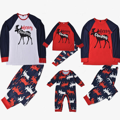 Women MERRY CHRISTMAS Graphic Top and Reindeer Pants Set