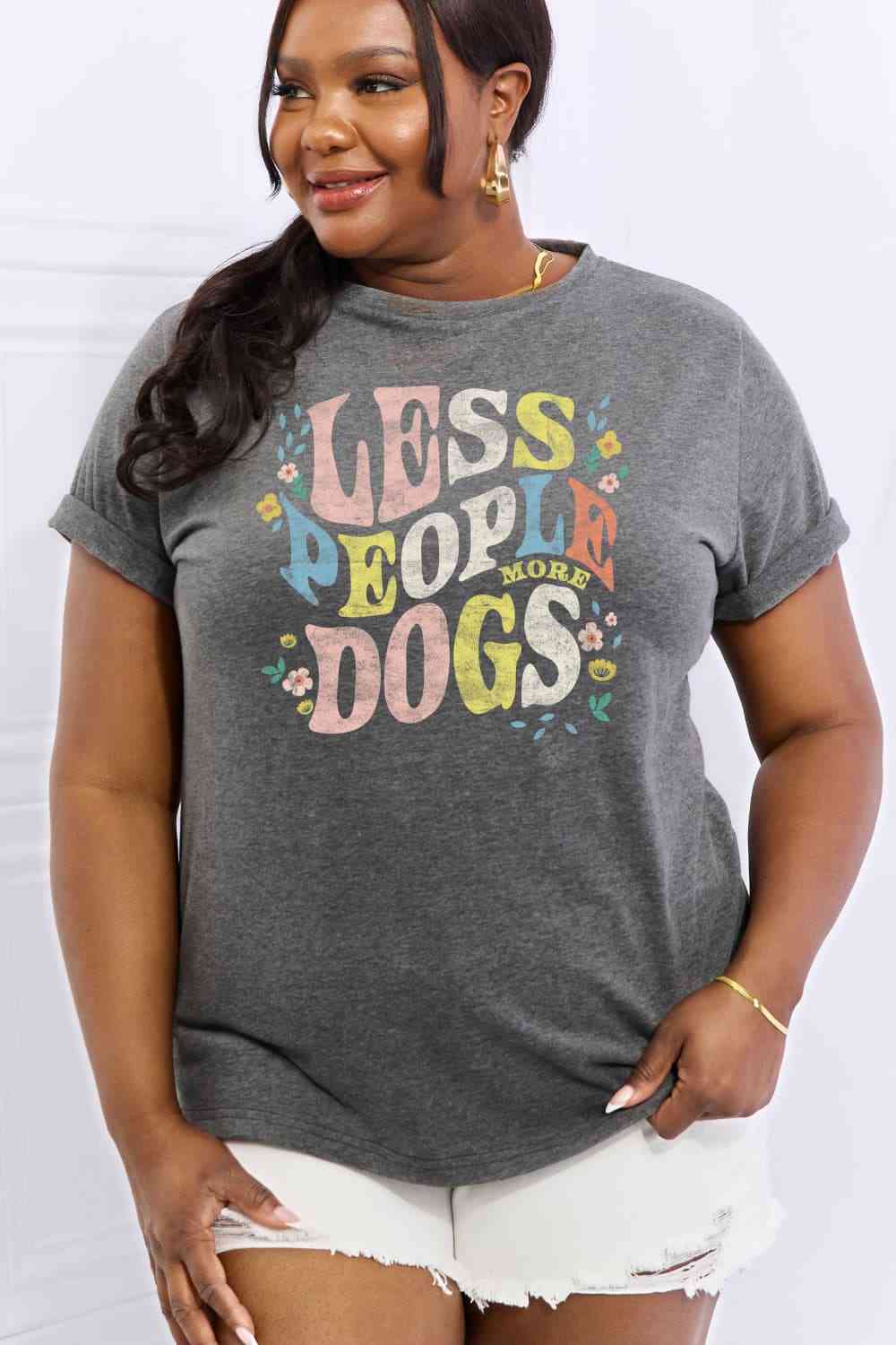 Simply Love Full Size LESS PEOPLE MORE DOGS Graphic Cotton T-Shirt