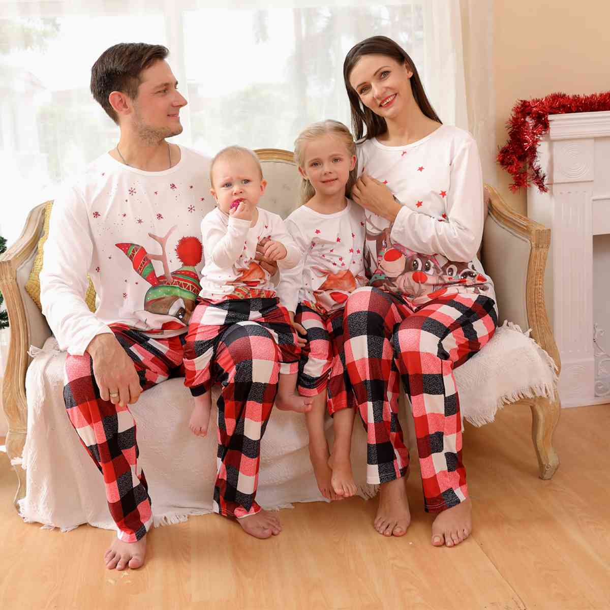 Men Reindeer Top and Plaid Pants Set