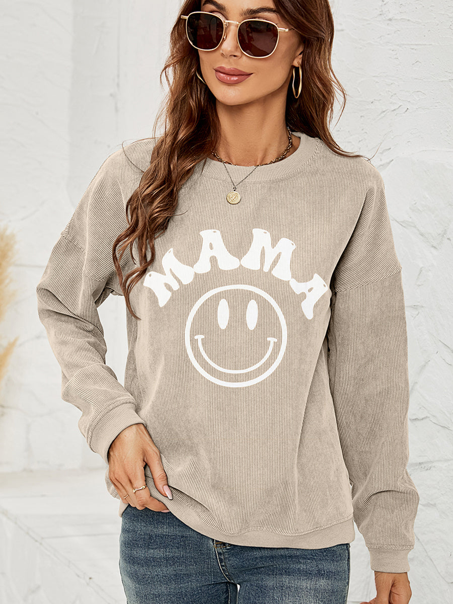 Round Neck Long Sleeve MAMA Graphic Sweatshirt